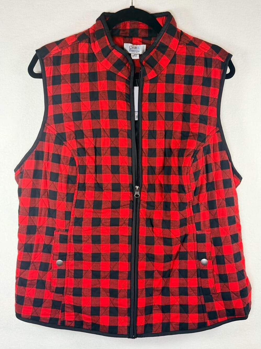 Croft & Barrow Quilted Vest Red Black Buffalo Check Plaid Women’s XL